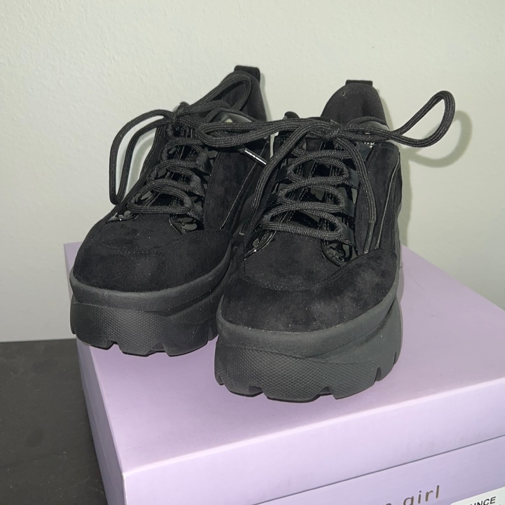 Black suede platform sneakers